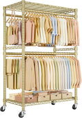 ULIFHOME P4 Plus Rolling Clothes Rack Heavy Duty, Clothing Racks for Hanging Clothes, Free Standing Garment Racks with Wheels, Portable Closet Rack 45'' W × 20.5'' D × 80.5'' H, Max Load 570 Lbs, Gold