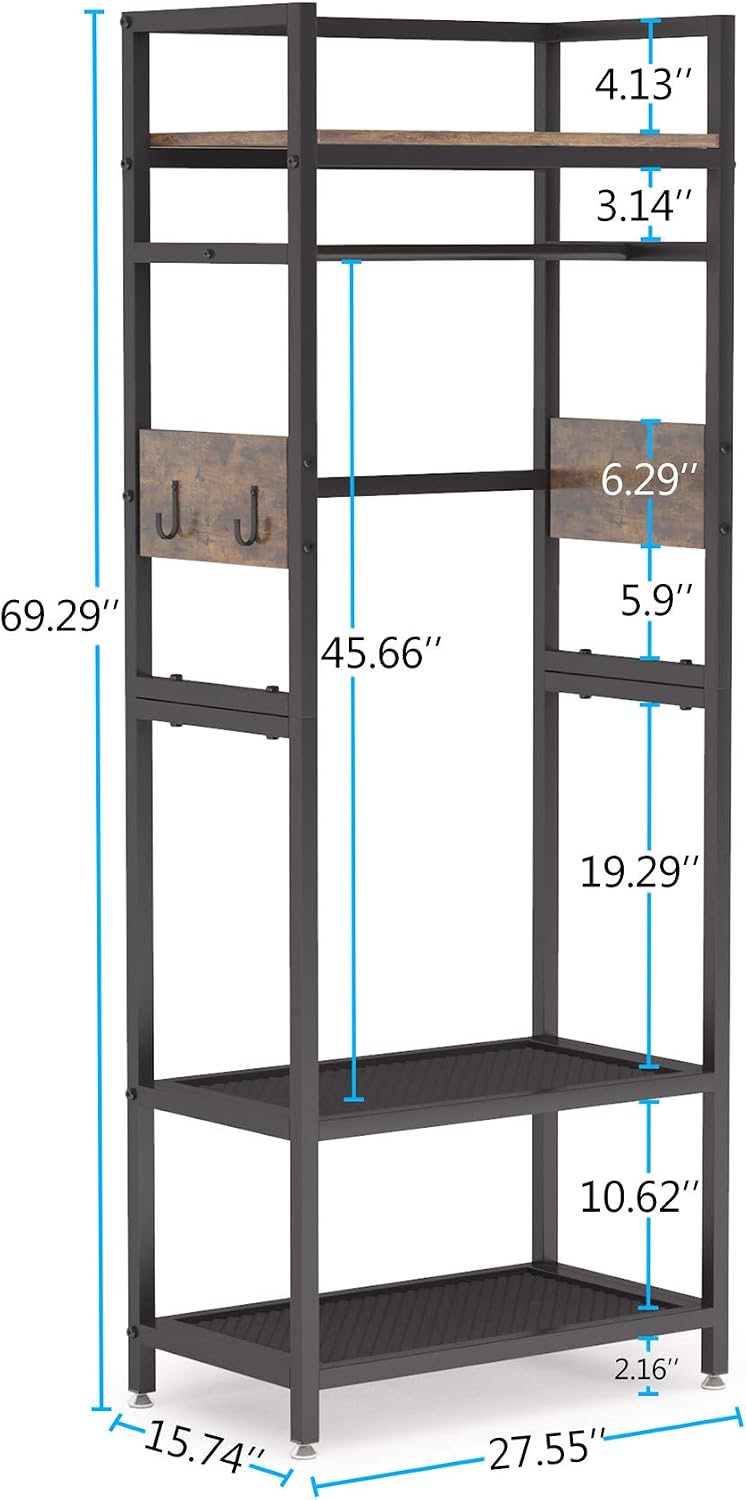 Tribesigns Small Heavy Duty Clothes Rack Set of 10 with Shelf and Hanging Rod, Freestanding Closet Organizer, Industrial Hall Tree Garments Rack for Small Space,Bedroom,27'' W X 69'' H, 10 pcs