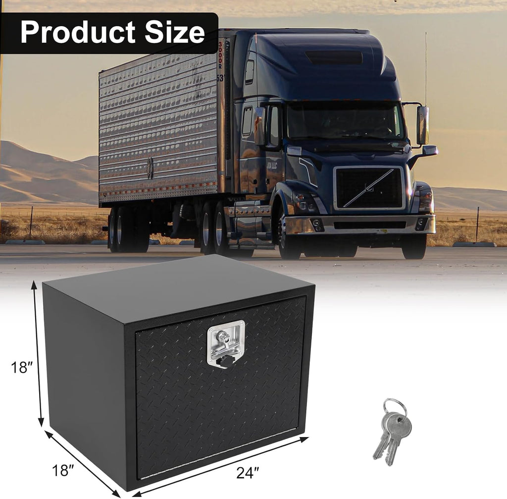 confote Black Steel Underbody Truck Tool Box with Aluminum Door,Heavy Duty Tool Box Organizer Chest For Pick Up Truck Bed,T-Handle Lock,Waterproof-24 x 18 x 18 inch
