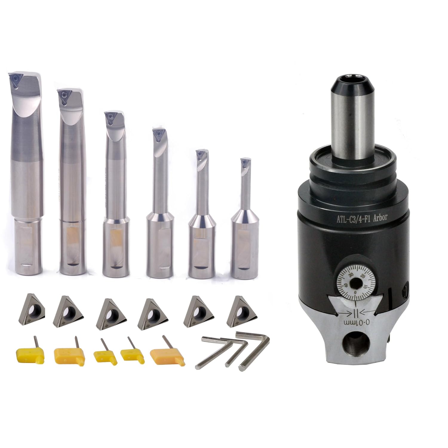 TTS 3/4 Boring Head and 1/2 Shank Boring Bar 6pcs Set (Inserts Included) 1/2' - 2.0'