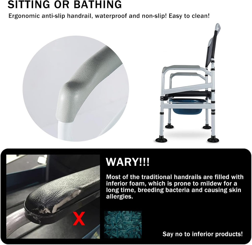 Heavy Duty Shower Chair with Armrests - Raised Toilet Seat with Potty - Bedside Commode for The Elderly, Pregnant Women, Disabled,B
