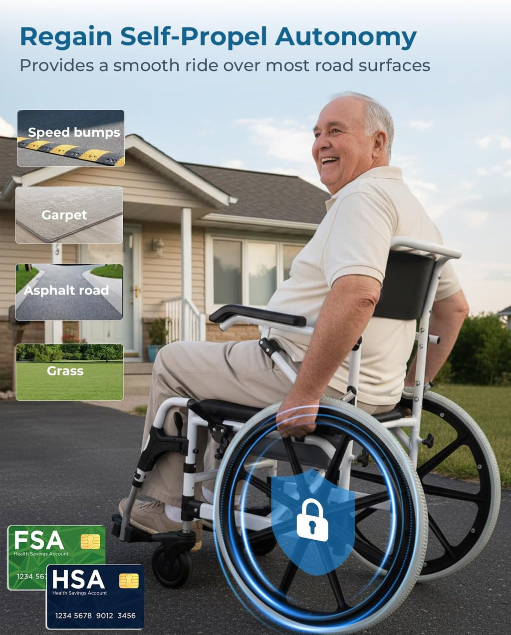 Self-Propelled Shower Wheelchair, Bedside Commode Chair with 22' Wheels, Bathroom Wheelchair for Inside Shower, Swivel Armrests, Waterproof Transport Wheelchair for Disabled&Elderly, 300LBS