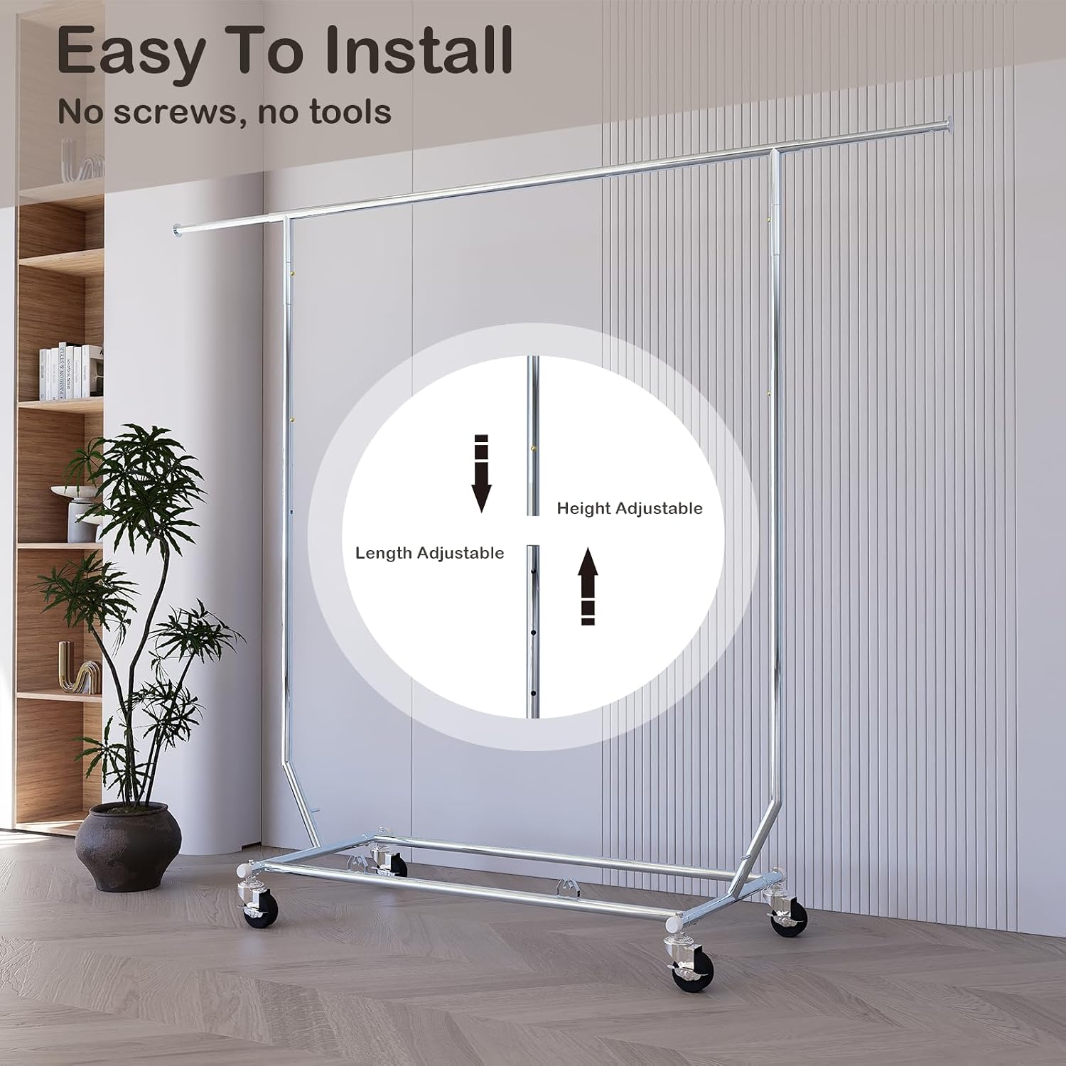 Clothes Rack With Wheels Garment Racks For Hanging Clothes Metal Portable Rack Heavy Duty One-Piece Bar Collapsible Rack For Bedroom Living Room Balcony