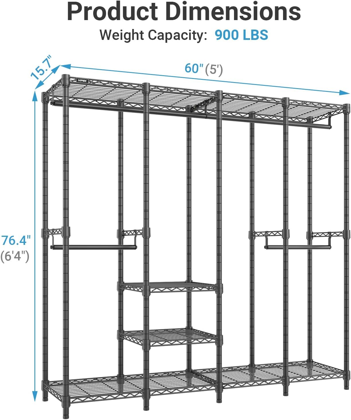 VIPEK V40C Medium Covered Clothes Rack, Freestanding Clothing Rack with Black Oxford Fabric Cover for Hanging Clothes, Adjustable Portable Closet Wardrobe for Bedroom & Walk-in Closet, Max Load 900LBS