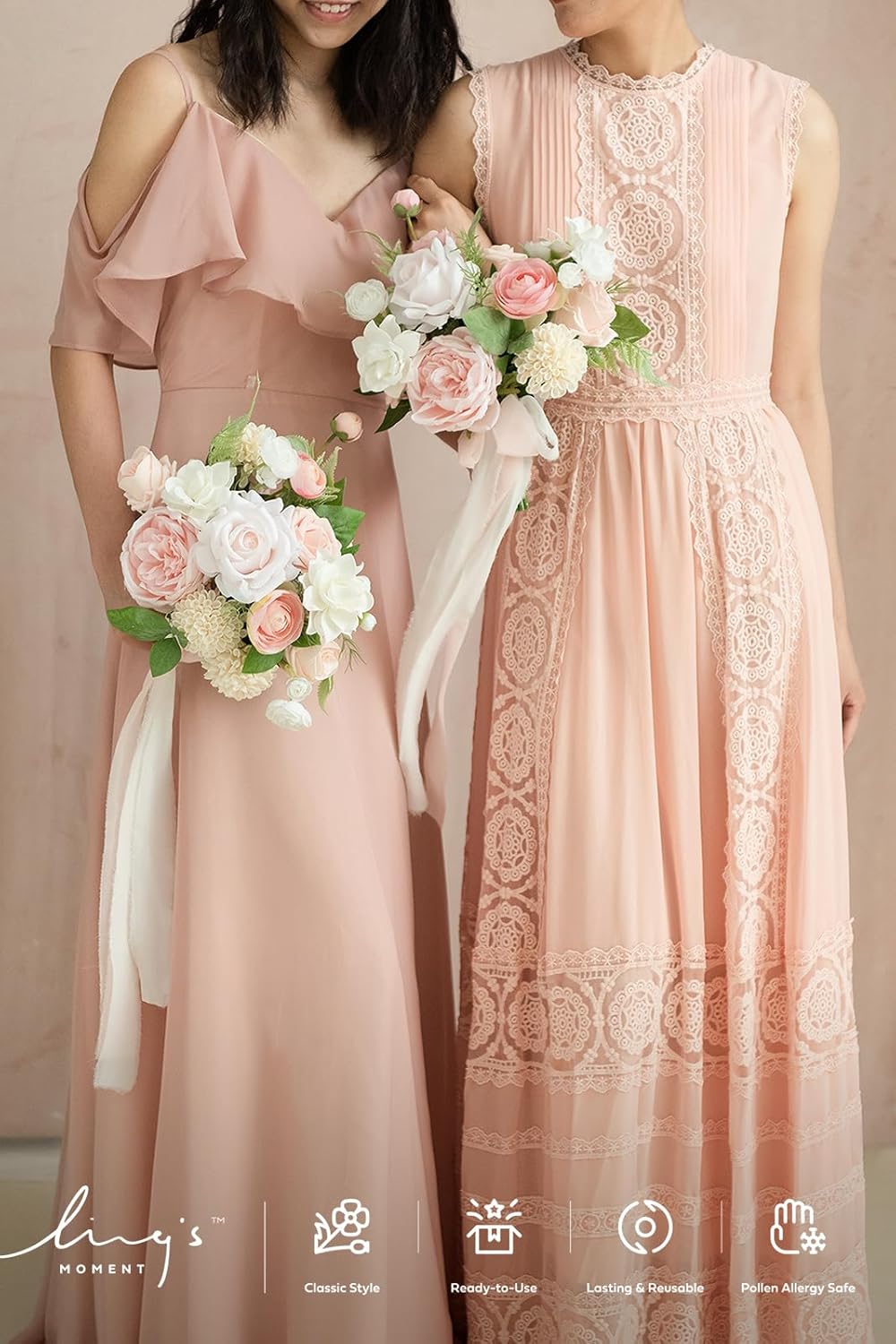Ling's moment Wedding Artificial Flowers Package, Bridal Bouquet, Bridesmaid Bouquets, Boutonniere for Men, Rose Petals.Blush Pink