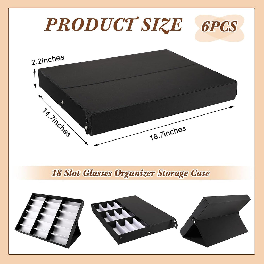 Soaoo 6 Pcs 18 Slot Sunglasses Organizer Storage Holder Eyeglasses Display Case Tray with Stand Fabric Lined Jewelry Storage Box