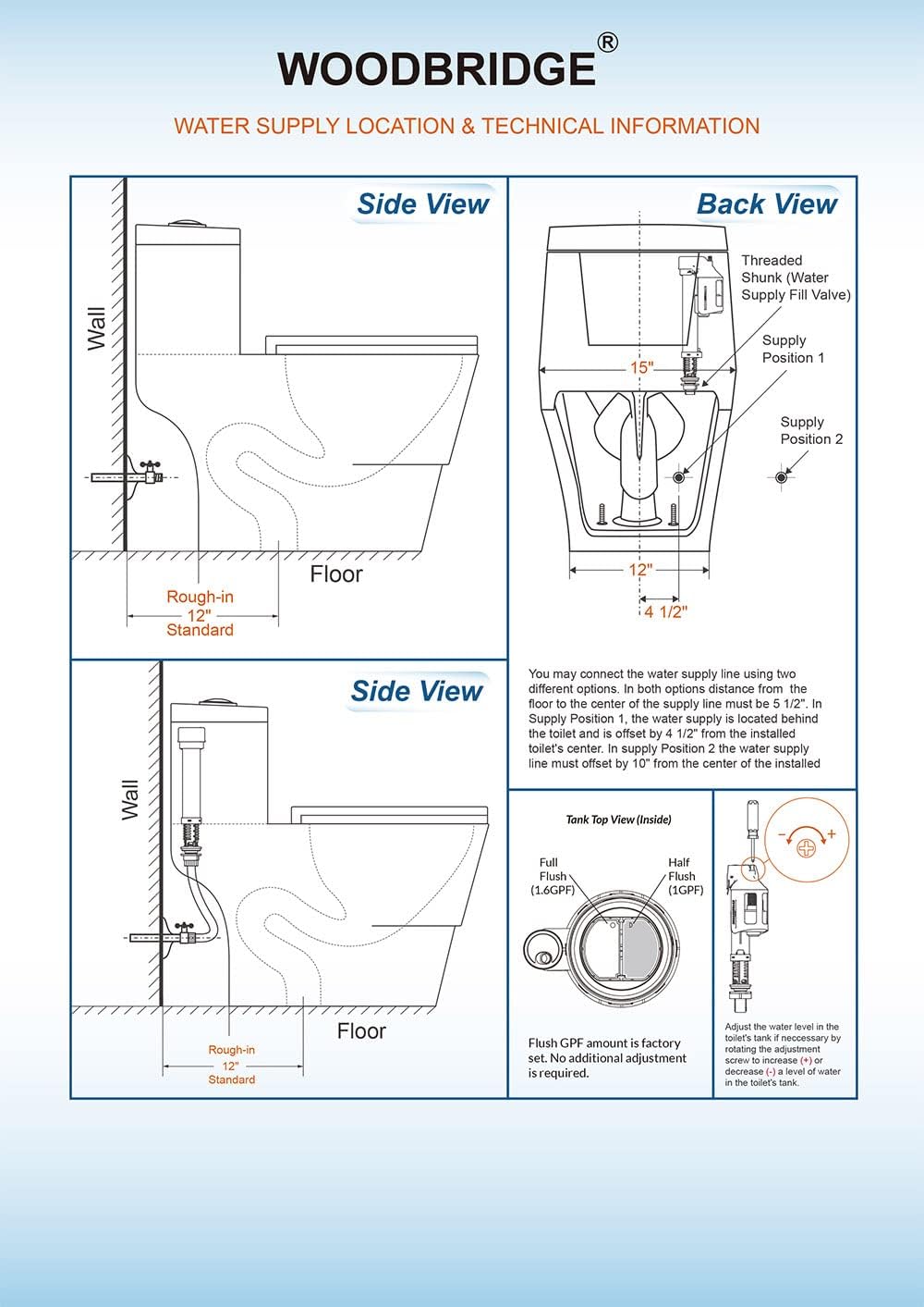 WOODBRIDGEE One Piece Toilet with Soft Closing Seat, Chair Height, 1.28 GPF Dual, Water Sensed, 1000 Gram MaP Flushing Score Toilet with Mattle Black, White,B0940-F-MB