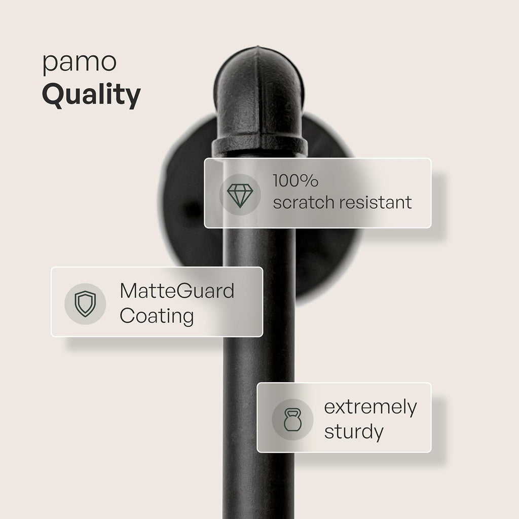 pamo Industrial Pipe Clothing Rack with Shelf – Wall Mounted Closet System, Black Powder-Coated Steel, Oak Boards – Walk-In Closet Organizer & Retail Clothing Rack