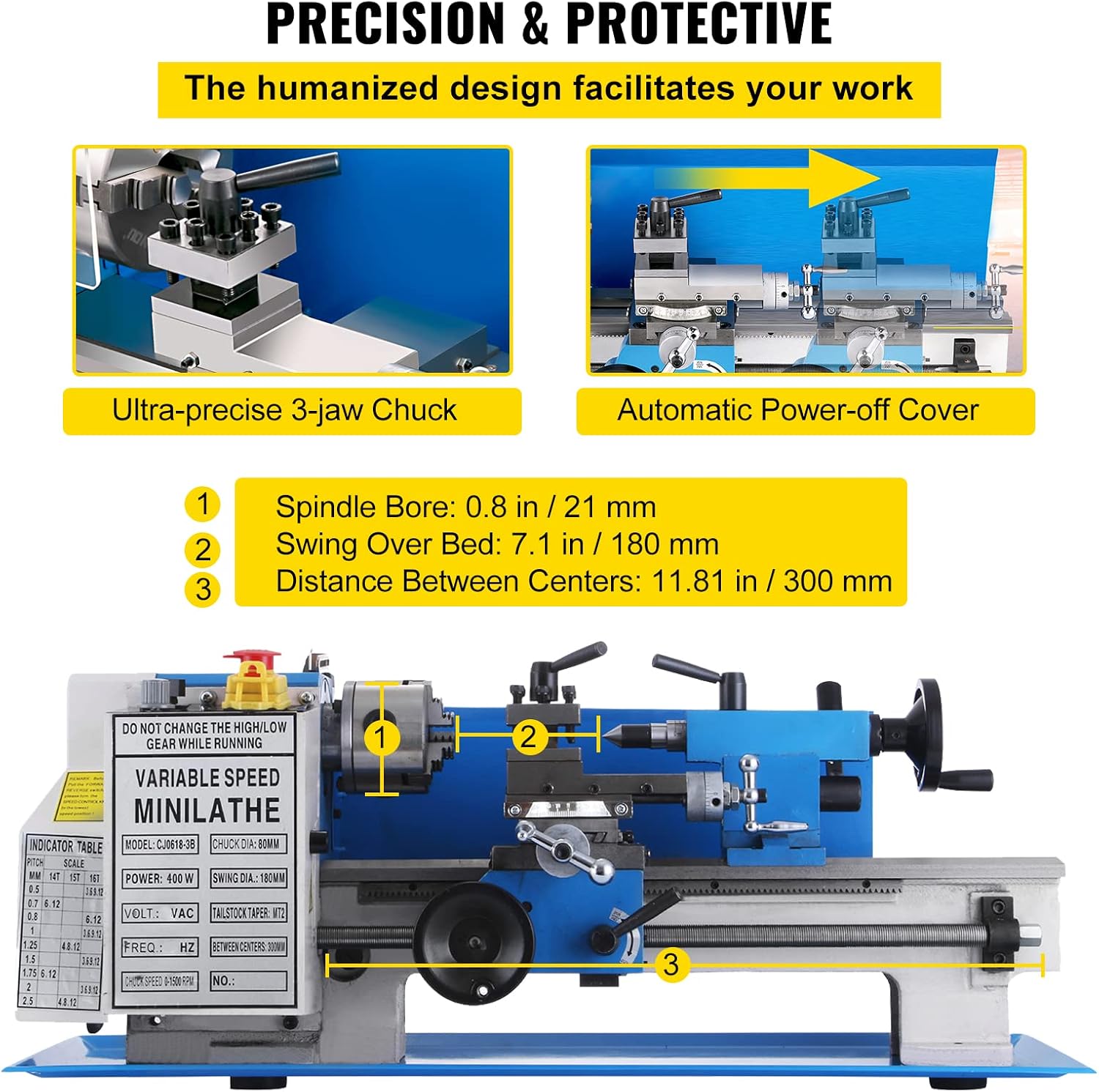 Vevor Metal Lathe 7 x 12 Inch, Precision Mini Metal Lathe 2250 RPM 550W Variable Speed, Mini Lathe Precision Bench Top Metal Working Lathe for Various Types of Metal Turning : Tools & Home Improvement