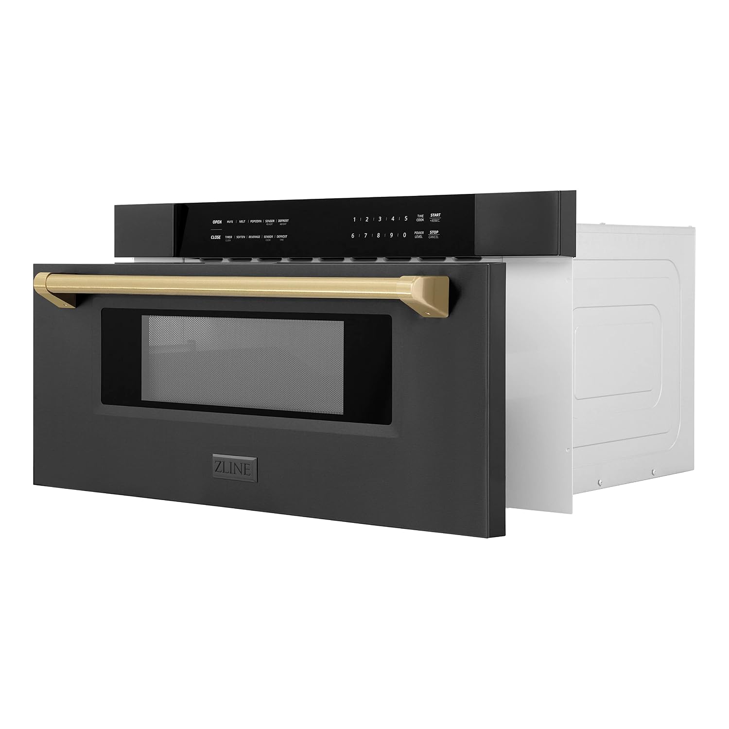 ZLINE Autograph Edition 30' 1.2 cu. ft. Built-in Microwave Drawer in Black Stainless Steel and Champagne Bronze Accents