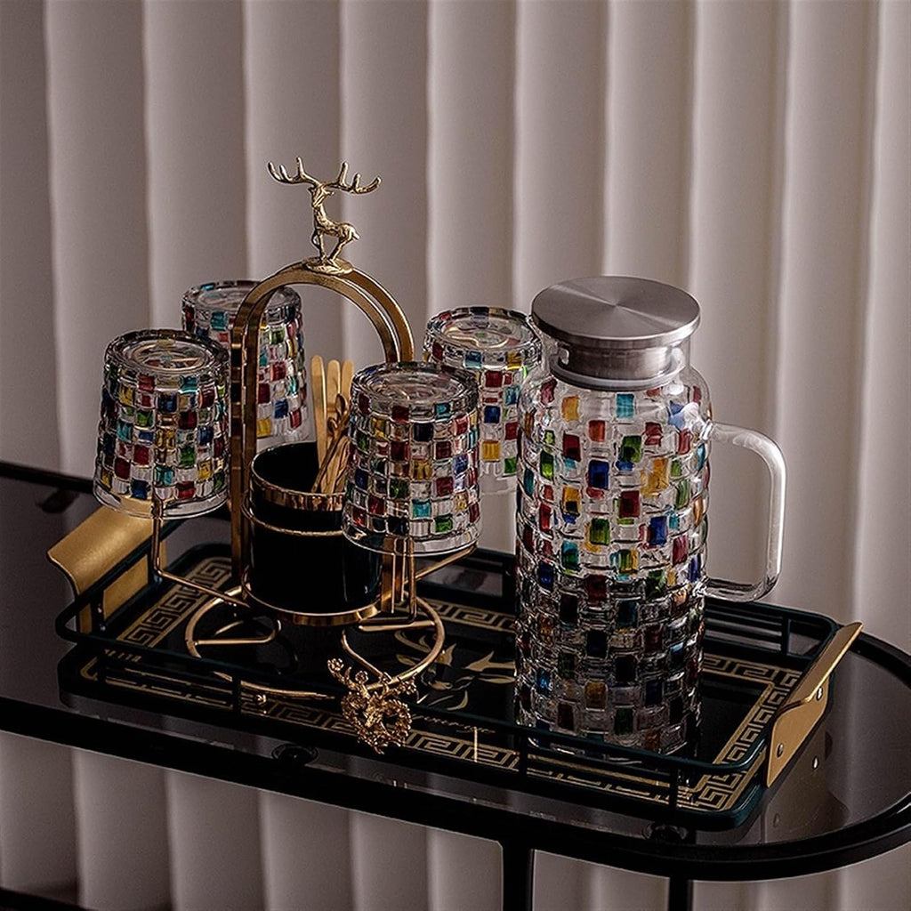 Beverage Serveware Water set, cup, tea cup, home set, living room tea set, glass drinking cup, home with cup holder Water Carafe