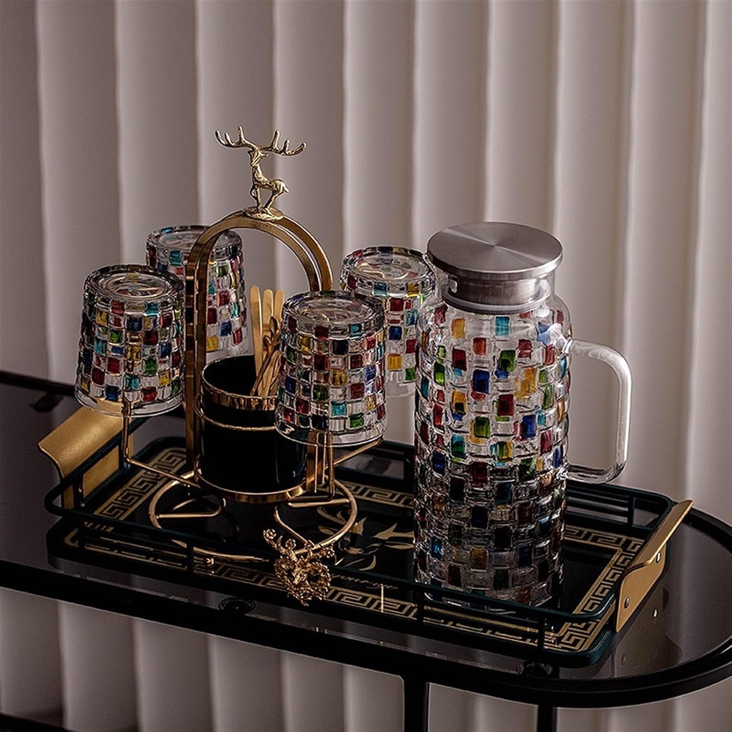 Beverage Serveware Water set, cup, tea cup, home set, living room tea set, glass drinking cup, home with cup holder Water Carafe