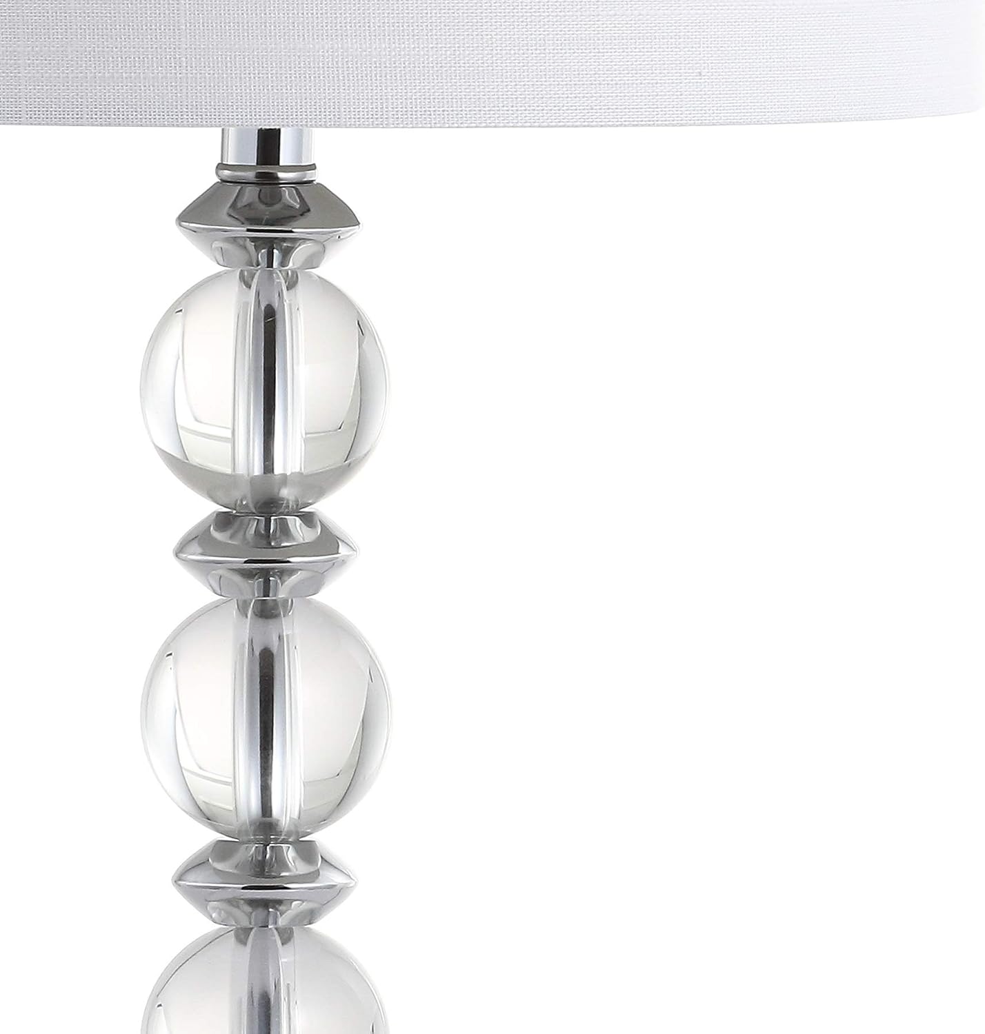 JONATHAN Y 26' Clear/Chrome Crystal LED Table Lamp Set of 2, Transitional Faceted Glass and Metal Nightstand Lamps with White Linen Drum Shade, LED Bulbs Included JYL5041A-SET2