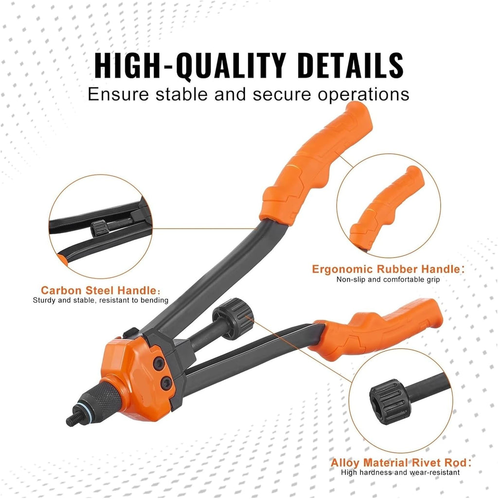 16' Rivet Nut Tool, Labor-Saving Rivnut Tool Kit with 13PCS Metric SAE Mandrels, 186PCS Rivet Nuts, with Carrying Case