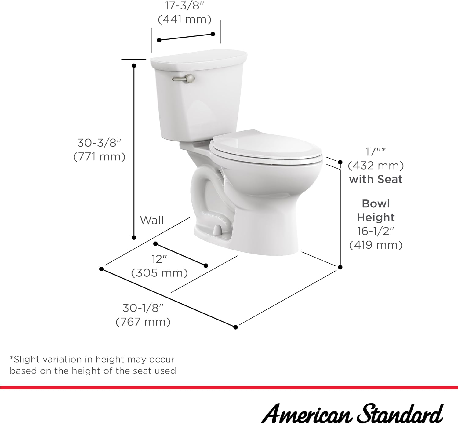 American Standard 609DA001.020 Cadet PRO Two-Piece Toilet with Slow-Close Seat and Wax Ring, Round Front, Standard Height, White, 1.28 gpf