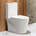 Standard One Piece Toilet with Powerful Flush, Dual Flush 0.87/1.45 GPF, Comfort Height Bathroom Toilet, Modern White Ceramic Commode with Soft-Close Seat and Lid, Easy-clean, 12' Rough-In