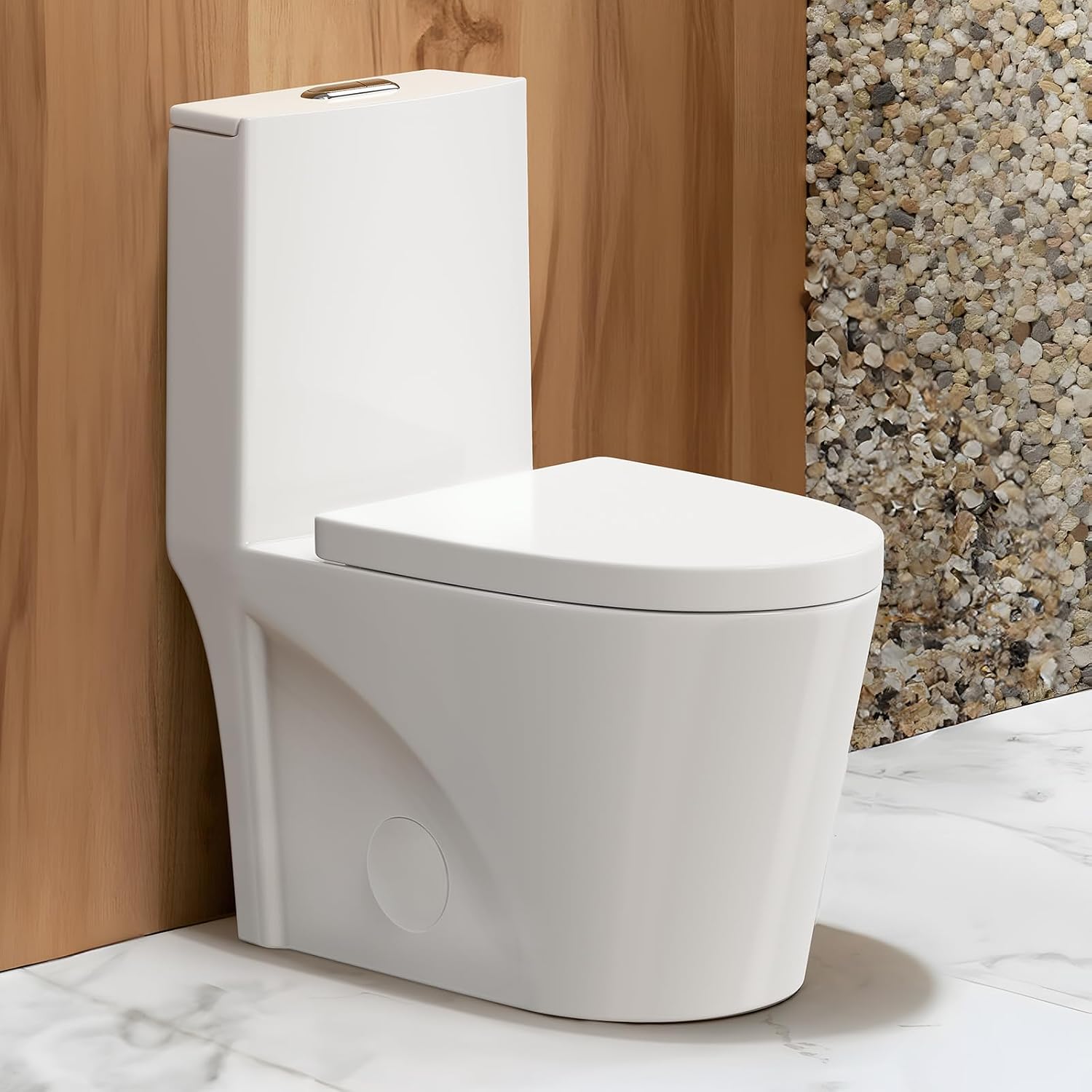 Standard One Piece Toilet with Powerful Flush, Dual Flush 0.87/1.45 GPF, Comfort Height Bathroom Toilet, Modern White Ceramic Commode with Soft-Close Seat and Lid, Easy-clean, 12' Rough-In