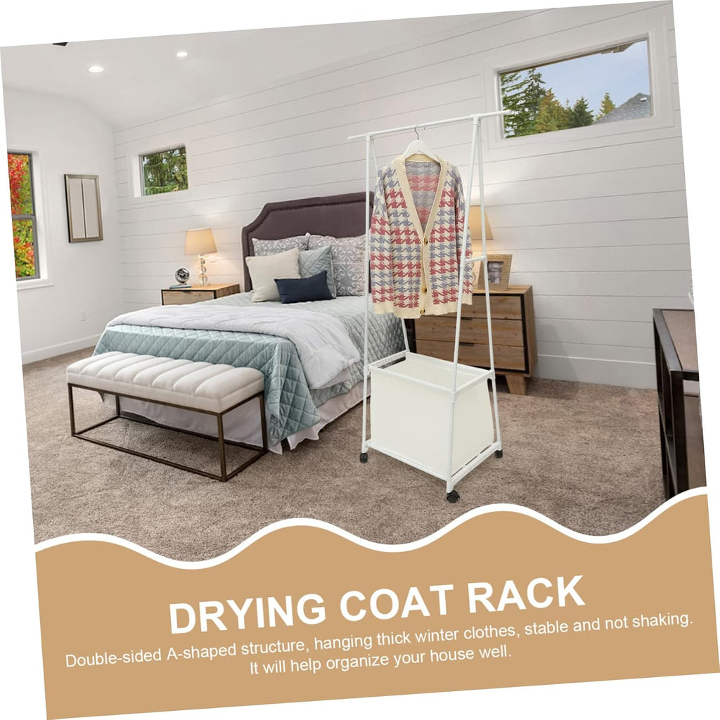 Garment Rack Wheels Stand for Clothes Hats and Shoes Versatile Freestanding Coat Rack for Living Room Bedroom and Dorm Use