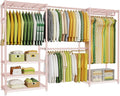 Ulif E1 Heavy Duty Closet Garment Rack, 6 Tiers Adjustable Metal Freestanding Expandable Clothing Storage with 4 Hanger Rods, Easy to Assemble Wardrobe, 71.4' H x (70' - 88.2') L x 14' D, Pink
