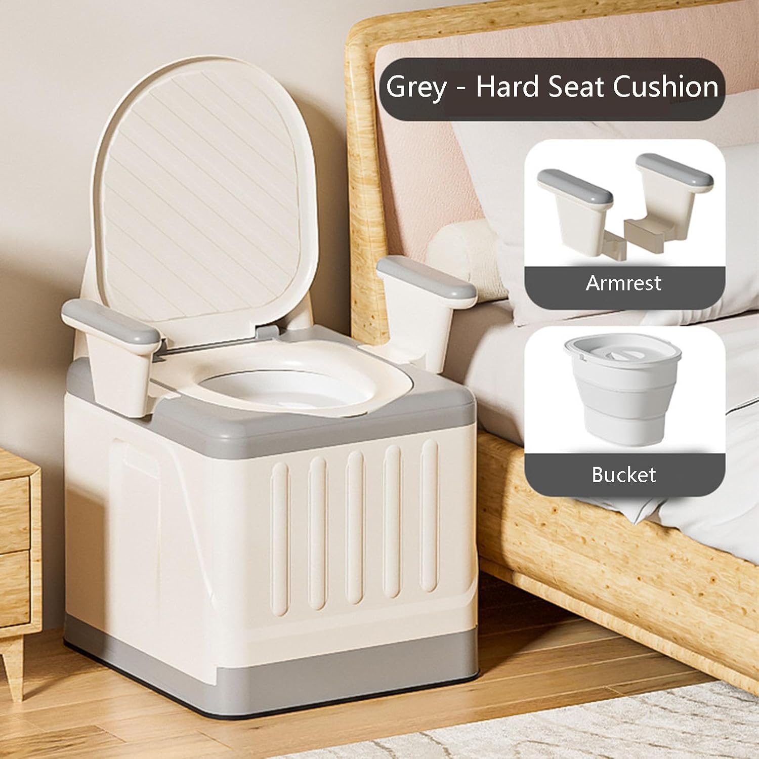 Raised Toilet Seat with Handles, Elevated Handicap Toilet Seat Riser for Seniors with Soft Padded, Height Adjustable, Stand Alone Toilet Safety Frame, Fit Any Toilet, PP Material, Greya