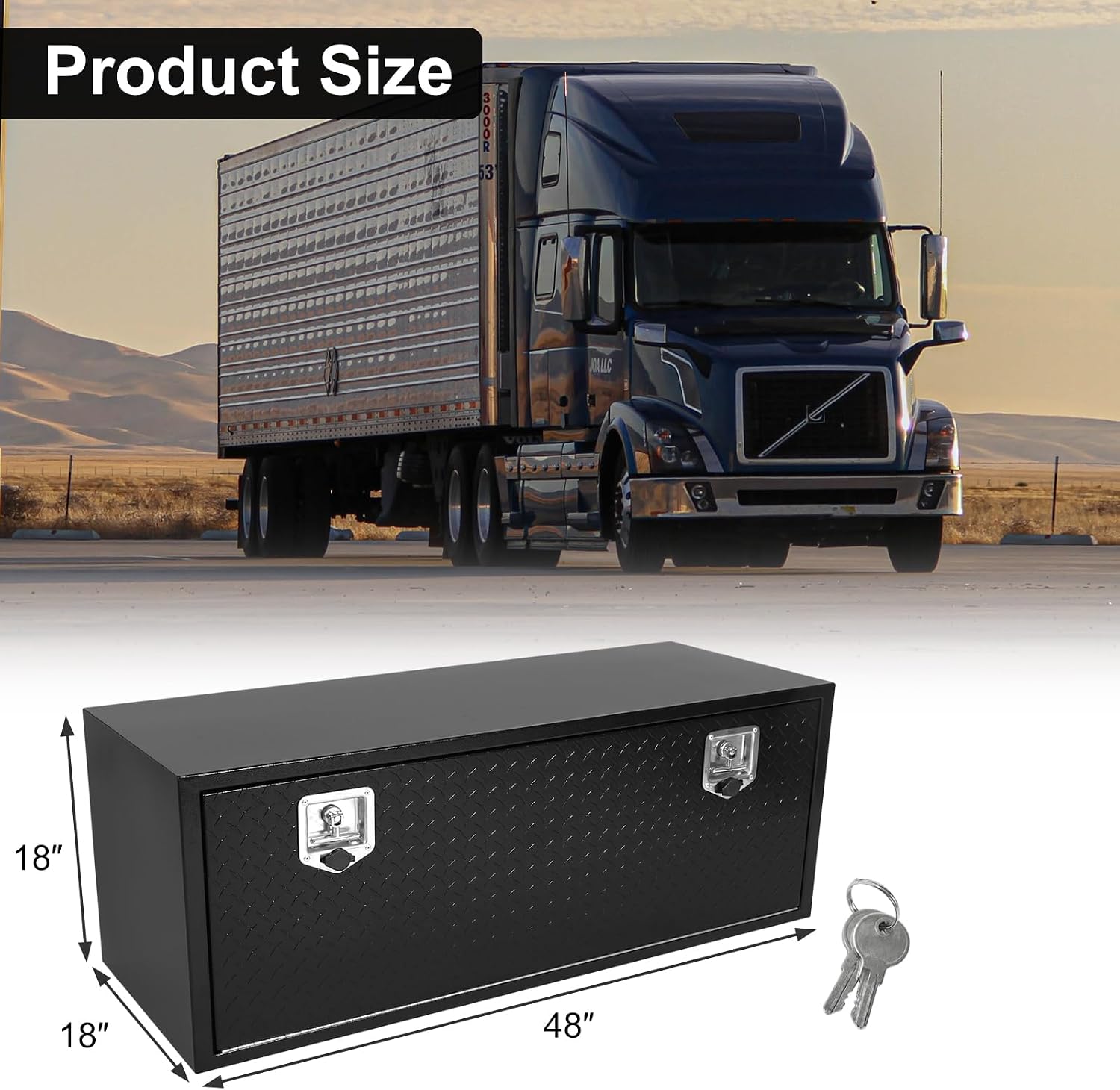 confote Black Steel Underbody Truck Tool Box with Aluminum Door,Heavy Duty Tool Box Organizer Chest For Pick Up Truck Bed,T-Handle Lock,Waterproof-48 x 18 x 18 inch