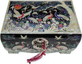 Mother of Pearl Birds Pine Tree Black Lacquer Wood Lock Jewelry Trinket Keepsake Treasure Box Case Chest