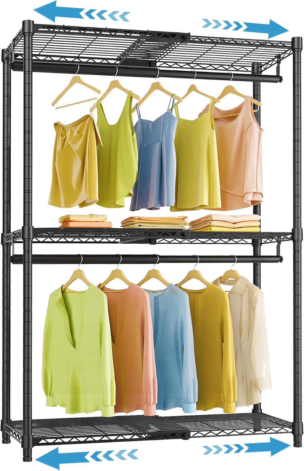 VIPEK X1 Expandable Clothes Rack Heavy Duty Adjustable from 2' to 3'5' with Adjustable Shelves and Hanger Rods, Reach-in & Walk-in Closets Metal Garment Racks Portable Closet, Black