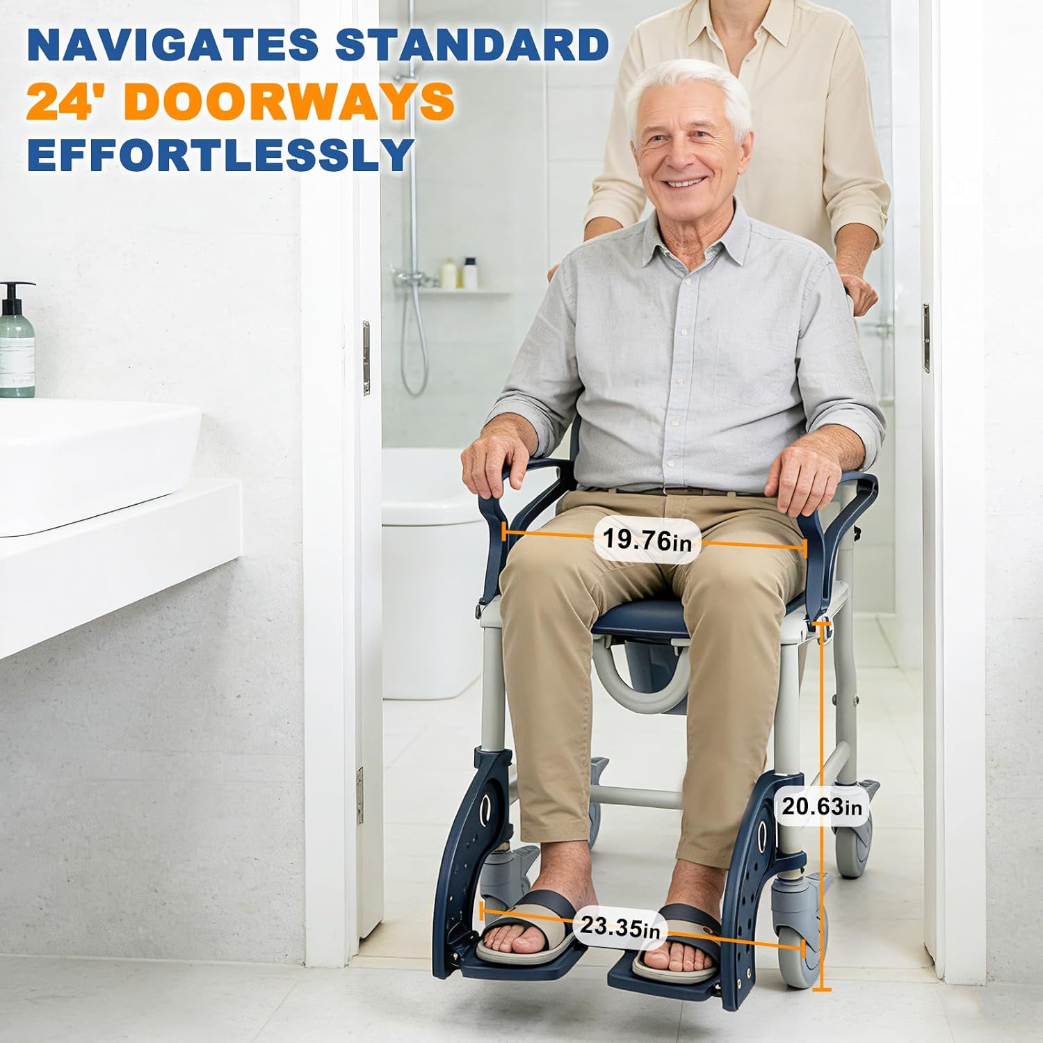 4 in 1 Rolling Shower Chair with Wheels for Elderly and Disabled,Transport Bathroom Shower WheelChairs,with Safety Locking Wheels & Padded Seat, Bedside Commode Chair for Seniors, Blue