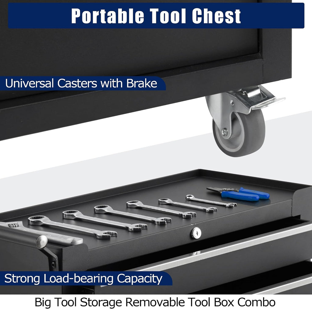 Professional 24 Inch 5-Drawer Tool Chest on Wheels, Constructed with Durable Cold-Rolled Steel, Features 4 Swivel Locking Casters & Full-Extension Drawer Slides, Mobile Tool Storage for Mechanics and