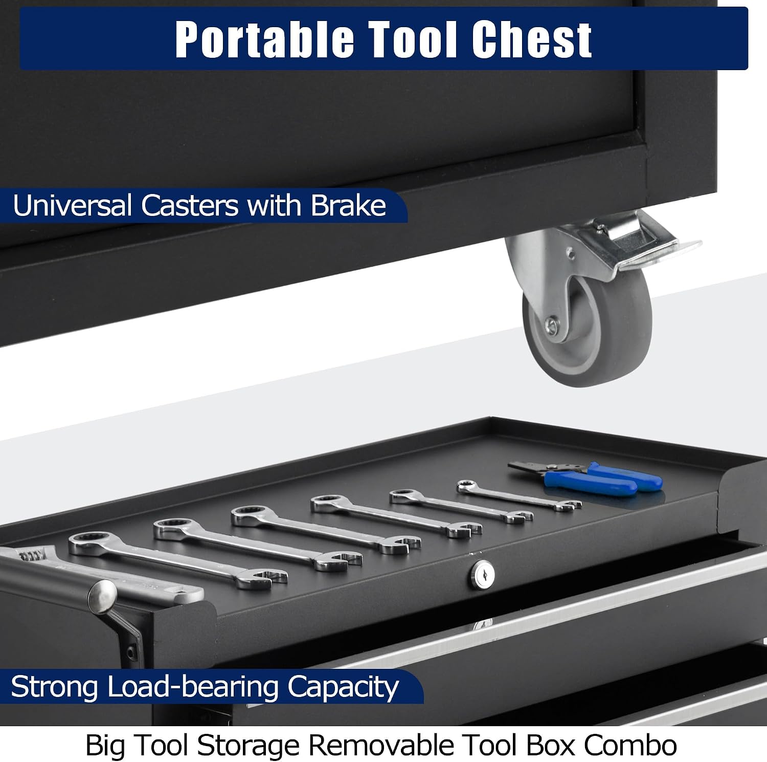 Professional 24 Inch 5-Drawer Tool Chest on Wheels, Constructed with Durable Cold-Rolled Steel, Features 4 Swivel Locking Casters & Full-Extension Drawer Slides, Mobile Tool Storage for Mechanics and