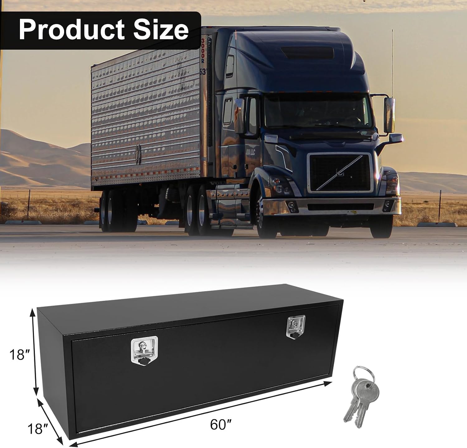 Confote Black Steel Underbody Truck Tool Box with T-Handle Lock, Heavy Duty Truck Storage Organizer - 60'x 18'x 18' inch, Waterproof