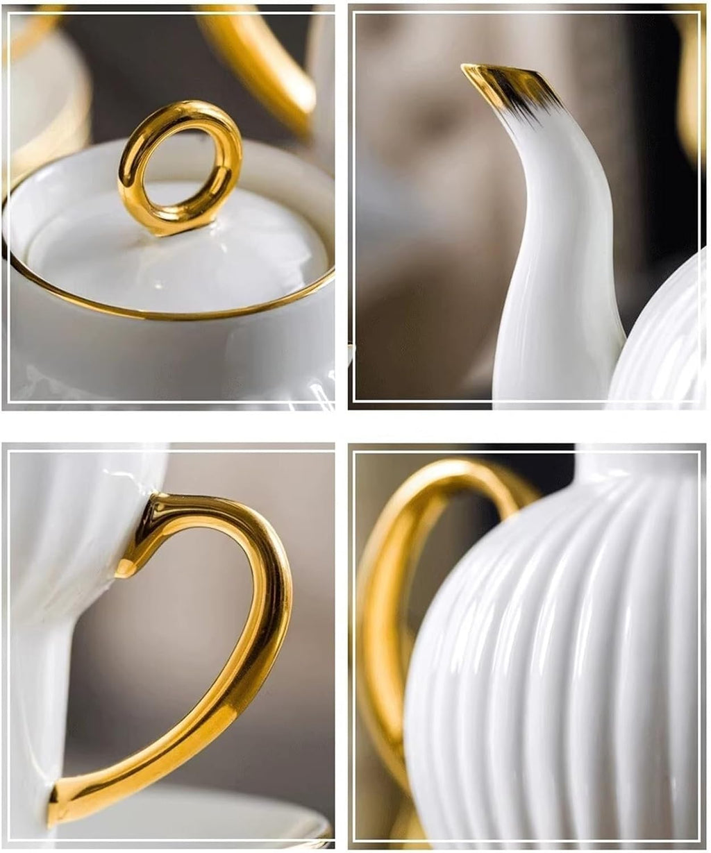 Beverage Serveware 15-piece simple European style gold edge bone china coffee cup and saucer modern teapot and tea cup set Water Carafe