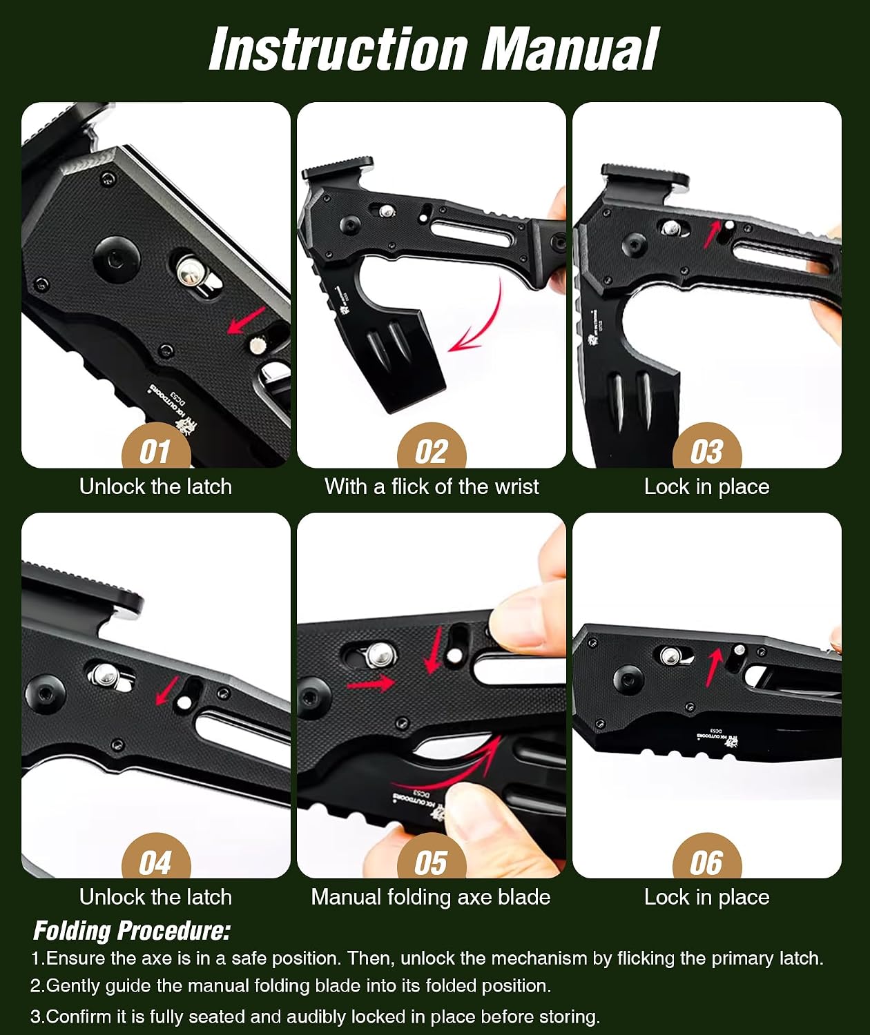 HX OUTDOORS Folding Hatchet Axe Survival Multitool, DC53 Steel Blade with Black Titanium, Camping Hatchet with Hammer, G10 Handle for Outdoor Gear,Various Tactical and Survival(Black)