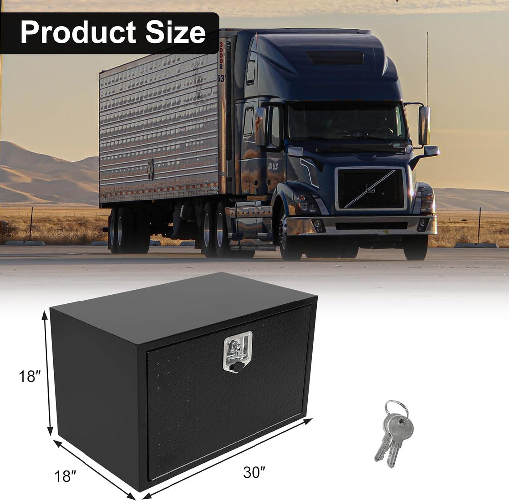 confote Black Steel Underbody Truck Tool Box with Aluminum Door,Heavy Duty Tool Box Organizer Chest For Pick Up Truck Bed,T-Handle Lock,Waterproof-30 x 18 x 18 inch