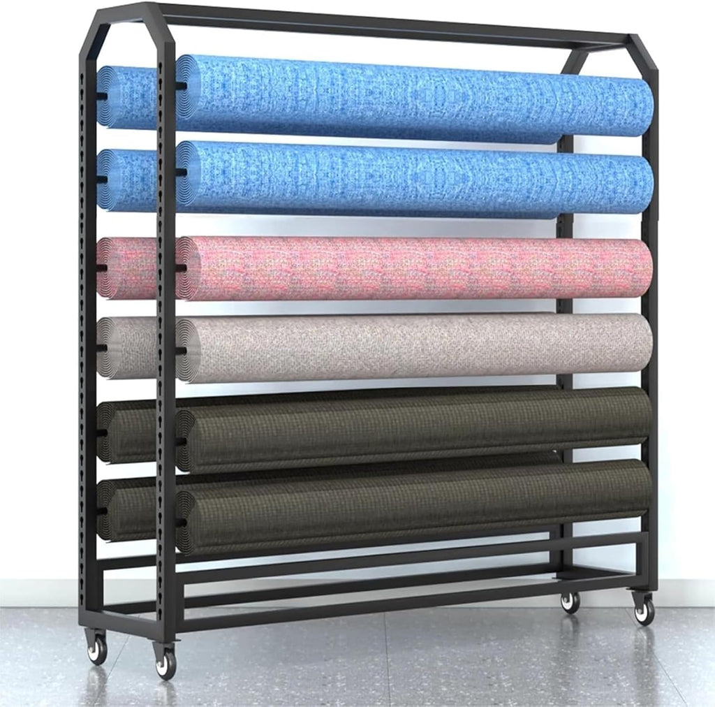 12 Rods Commercial Fabric Roll Storage Rack, Large Textile Fabric Display Rack with Adjustable Hanging Rod, Movable Organizer Holder for Vinyl Roll/Leather Roll/Curtain Studio/Wallpaper (12 rods)