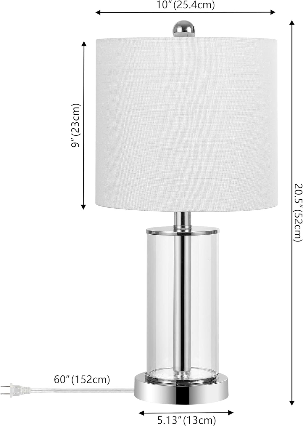 JONATHAN Y 20.5' Chrome Fillable Glass Table Lamp Set of 2, Modern Nightstand Lamps for Living Room Bedroom Office, White Linen Shade, LED Bulbs Included (JYL8508C-SET2)