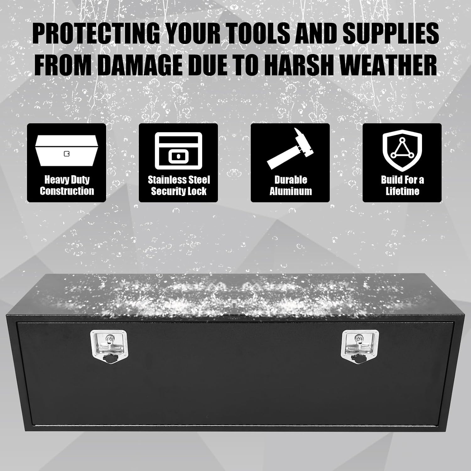 Confote Black Steel Underbody Truck Tool Box with T-Handle Lock, Heavy Duty Truck Storage Organizer - 60'x 18'x 18' inch, Waterproof
