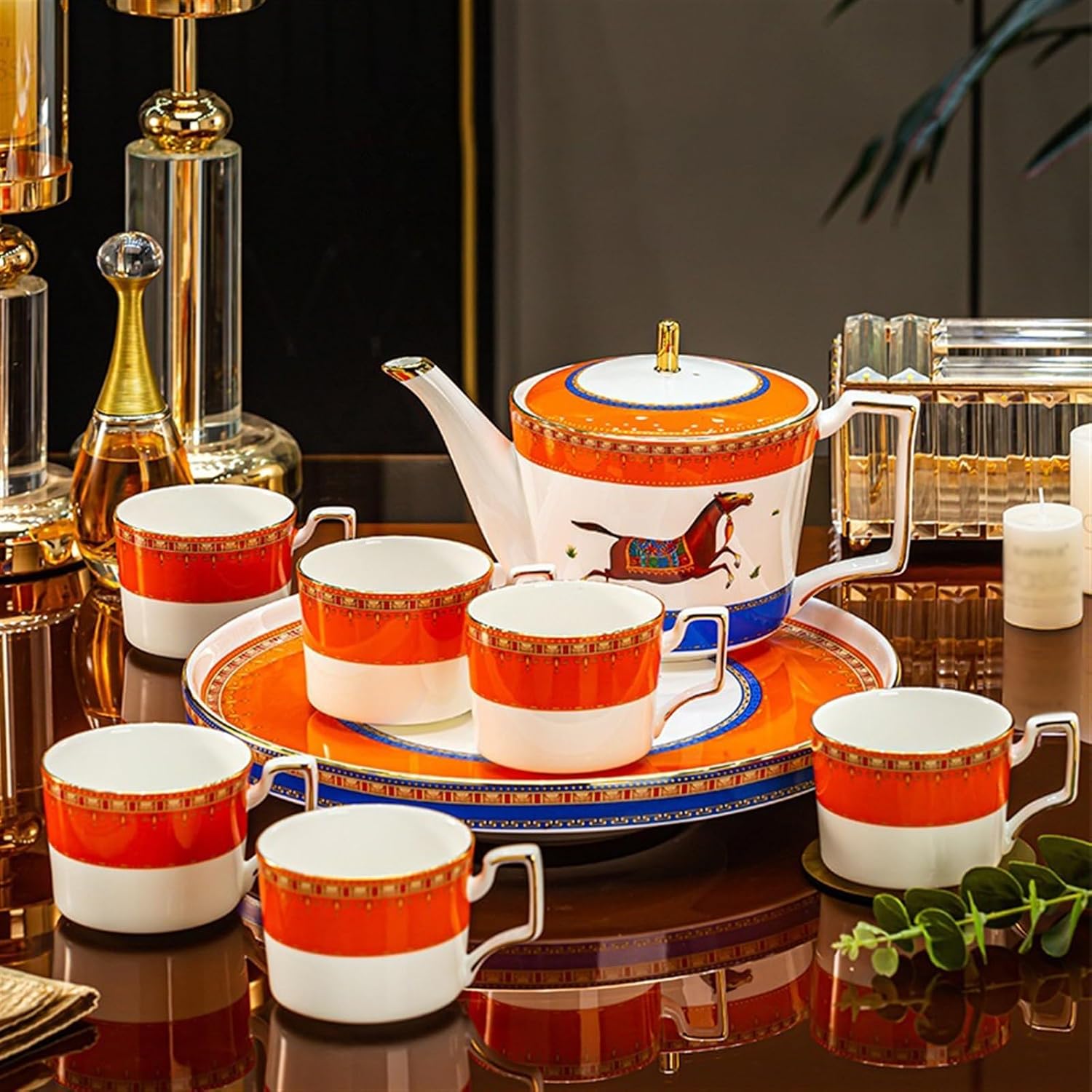 Beverage Serveware 8-piece ceramic water set, one pot and six cups set, ceramic gold teapot and teacup set, fashionable tea set Water Carafe