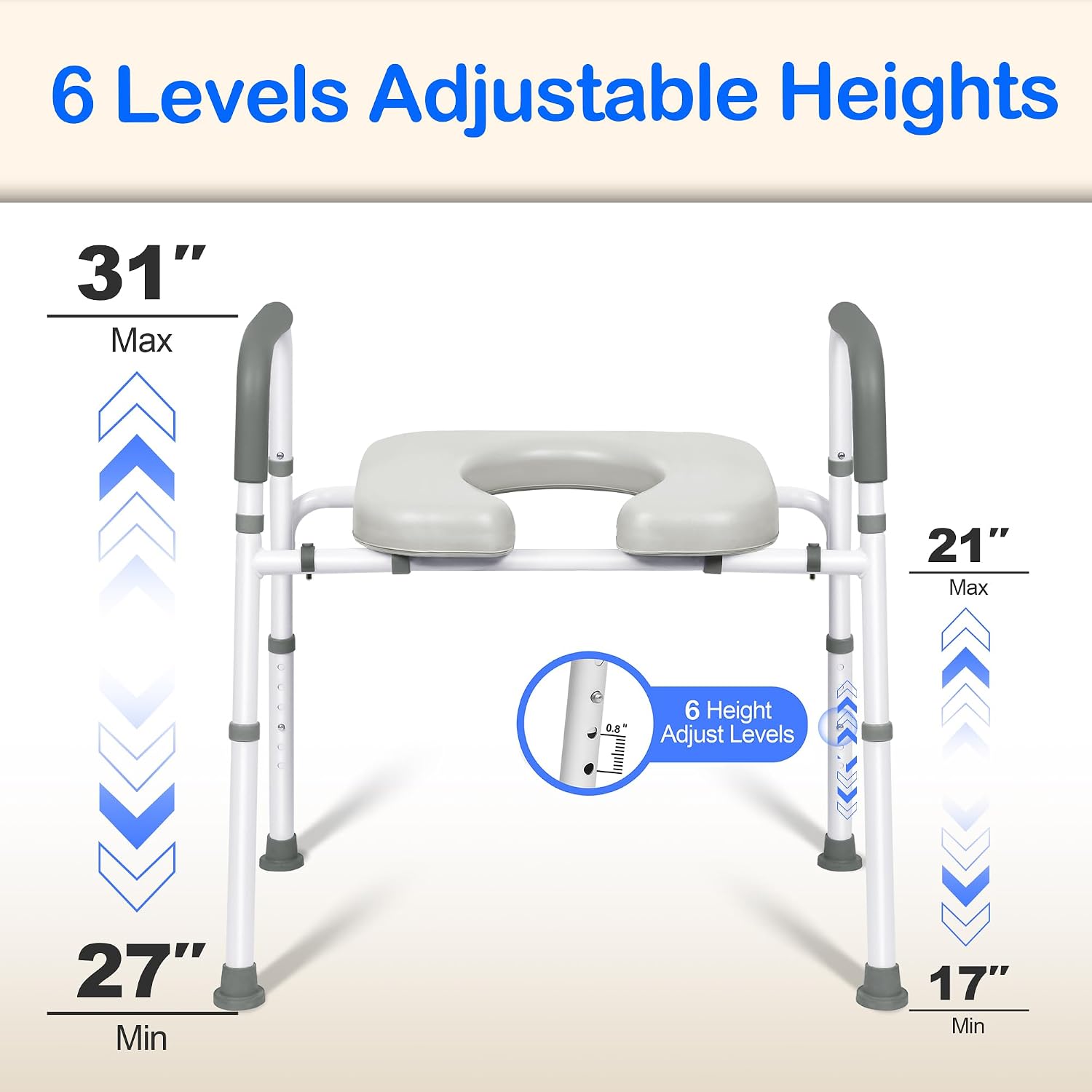 Raised Toilet Seat with Handles, Adjustable Width & Height Commode Chair for Toilet with Arms, 400 lbs Toilet Seat Risers for Seniors, Disabled and Pregnant, Fit Any Toliet