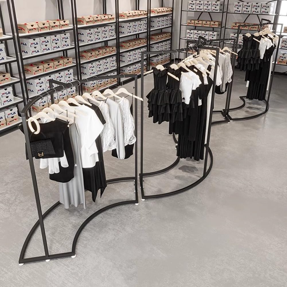 Etlegor Black Half Round Clothes Rack, Clothing Display Rack Floor Standing Garment Rack Curved CombinationClothes Hanging Rack Used For Retail Clothing Stores (Color : Black, Size : 2PCS)