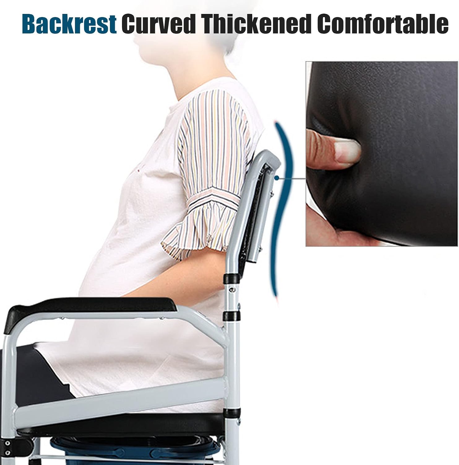 Raised Toilet Seat with Handles and Back, Bedside Commode Chair 6-Gears Height Adjustable Heavy Duty Shower Chair for Adults, Senior, Elderly,Handicap, Disabled