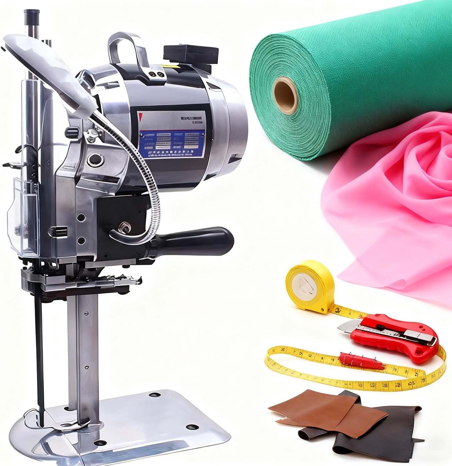 1100W Professional Fabric Cutting Machine, 10in Straight Knife Cloth Cutter with Auto Blade Sharpening, Versatile Leather & Textile Cutter for Carpet & Multi-Layer Materials
