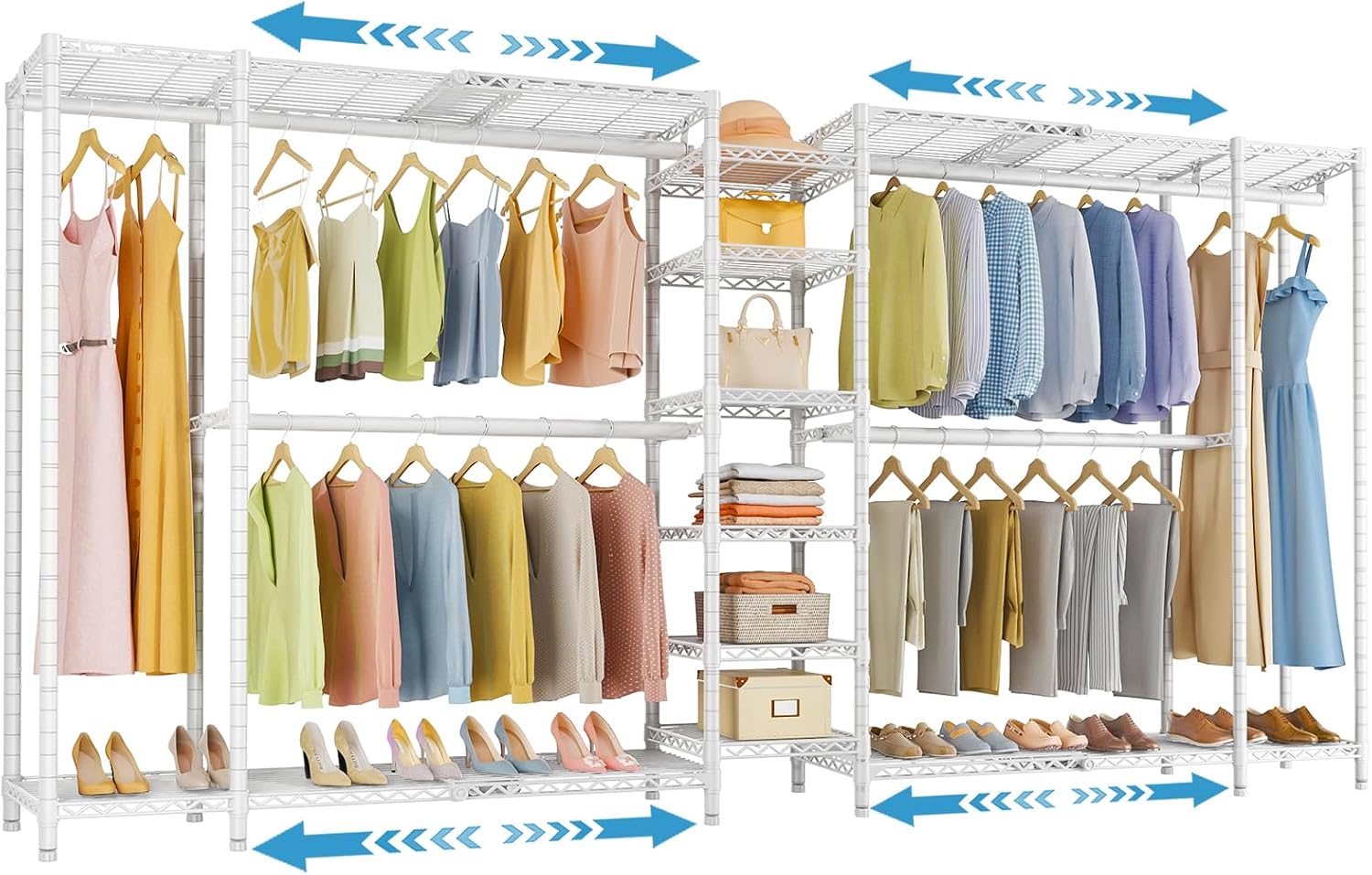 VIPEK X5 Extra Large Expandable Clothes Rack Adjustable from 7'8' to 10'5', Reach-in Closet Metal Clothing Racks Walk-in Freestanding Wardrobe Portable Closets, White
