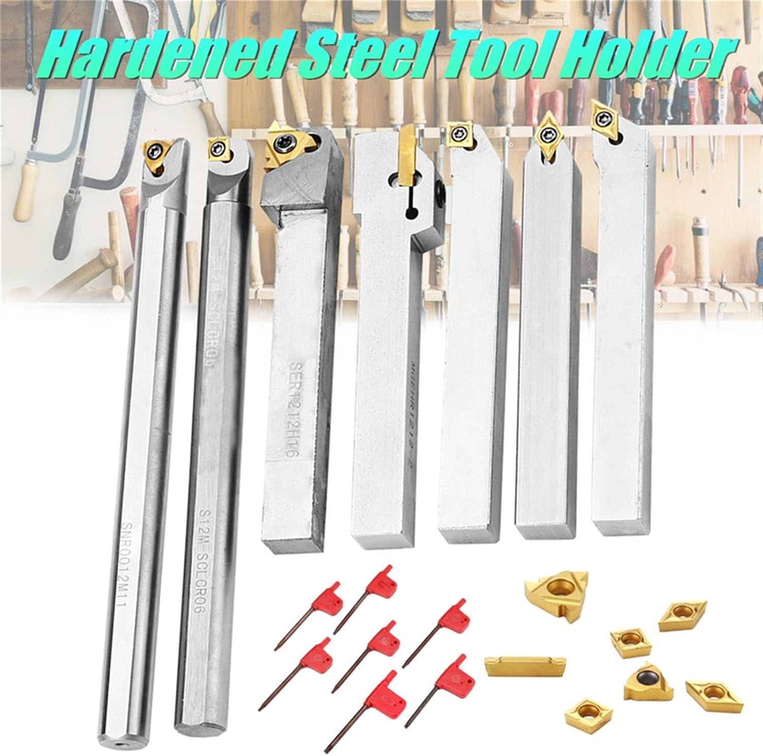 YFCDZVBH 50HRC 21pcs 12mm Turning Tool Holder Lathe Boring Bar + Carbide Insert + Wrench Set