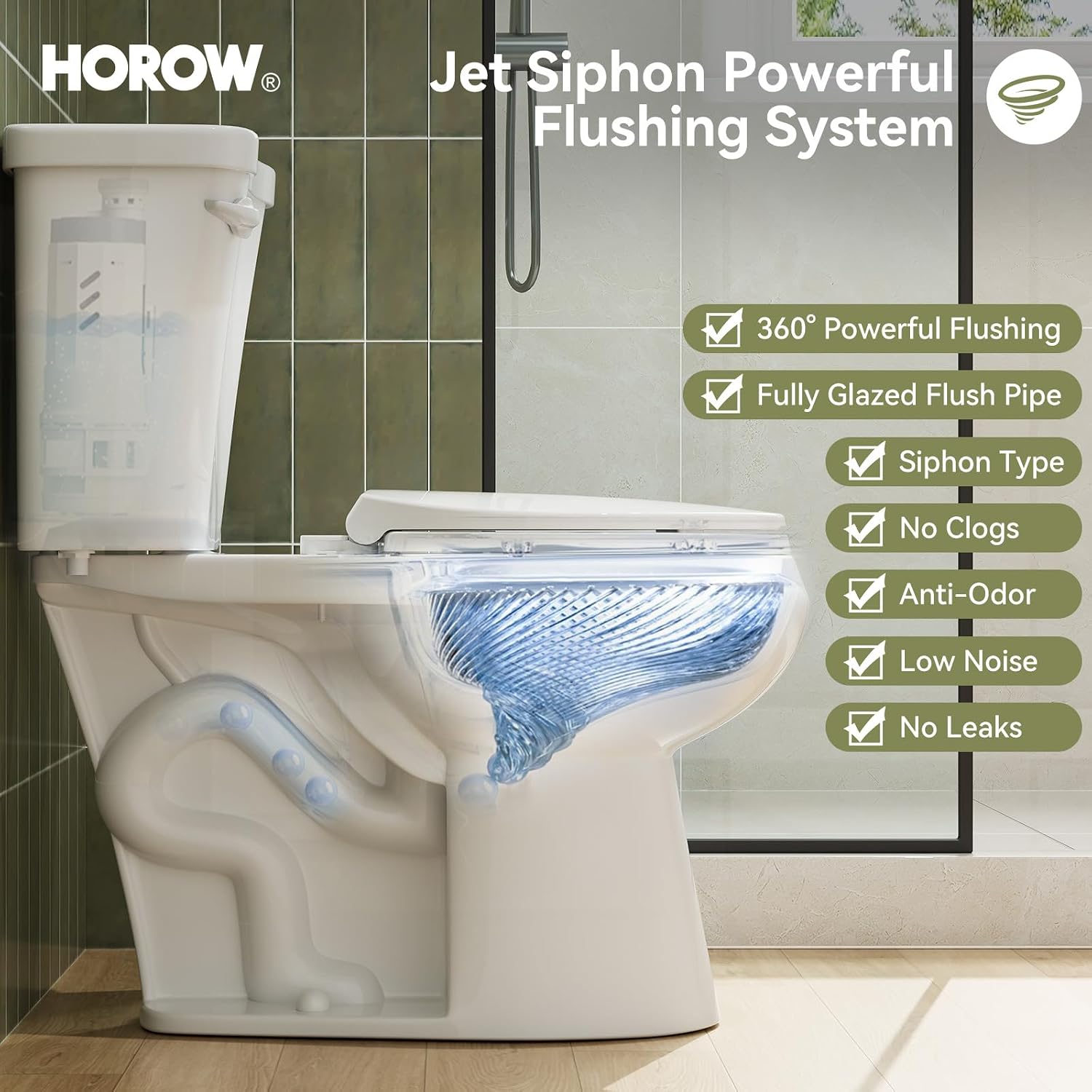 HOROW 17 Inch Compact Tall Toilet for Seniors, Two Piece Toilet for Small Bathroom with Powerful 1.28 GPF Single Flush, MAP 1000g, ADA Chair Height, Soft-Close Seat, and Round Bowl, HR-R17S