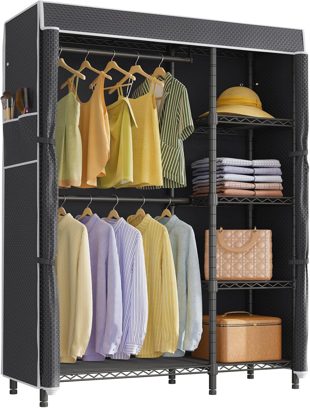 VIPEK V7C Garment Racks With Cover Portable Closets for Hanging Clothes, Heavy Duty Clothes Rack With Shelves Metal Closet Wardrobe, Max 670lbs, Black With Upgraded Polyester Cover
