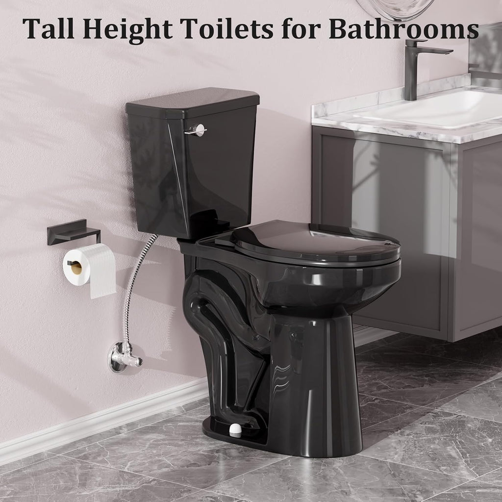 Simple Project Tall Toilet for Seniors 21 inch Extra High Toilets, Comfort Bowl Heigh 21', Seat Height 22', Two-Piece Toilet 1.28GPF Powerful, 12 Inch Rough-in, Black Color, Ada Toilets for Bathroom