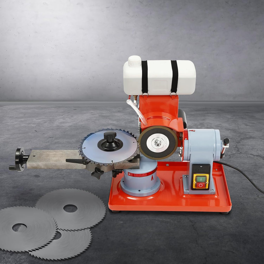 370W Professional Wet Saw Blade Sharpener with 6 Centerings, Circular Saw Blade Sharpener with Water Tank, 5-inch Grinding Wheel, Angle Adjustment for Carbide Blades (80-700mm)