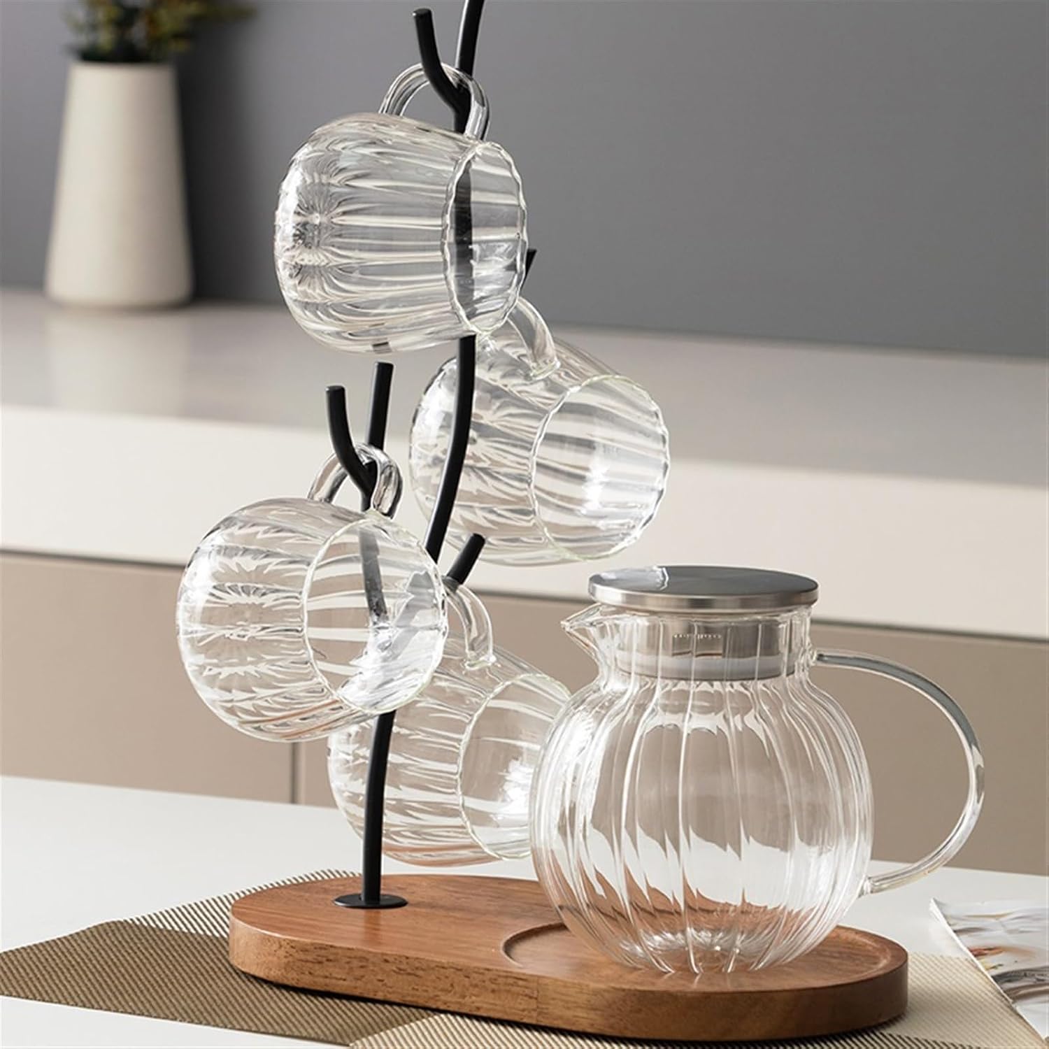 Beverage Serveware Hot and cold kettle glass cold kettle hot water kettle living room home coffee table water cup teapot set Water Carafe(Gris)