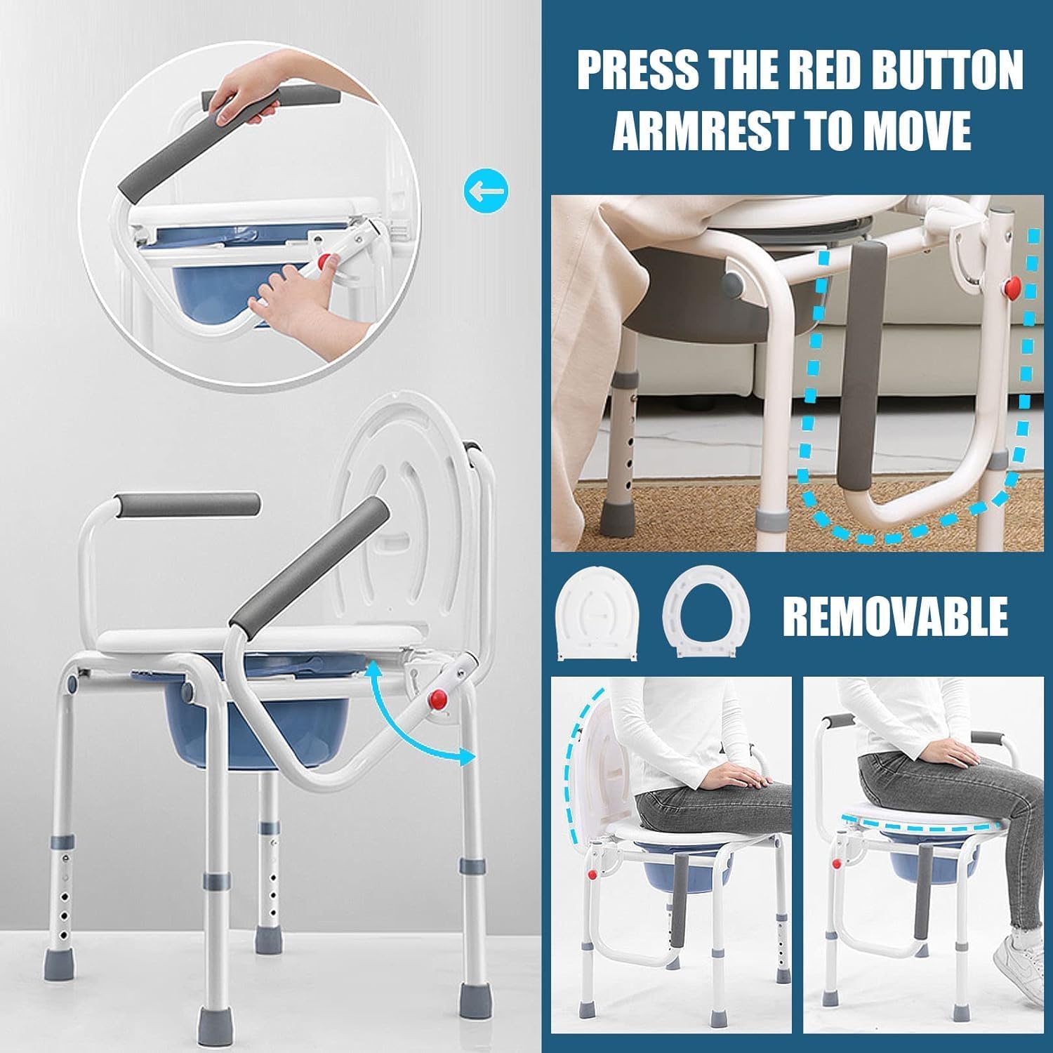 Padded Beside Commode Chair 3 in 1 Shower Seat for Toilet with Arms, Heavy Duty Adult Bathroom Commode Chair Aluminum Alloy Frame, PU Leather Padded (Color : #3)